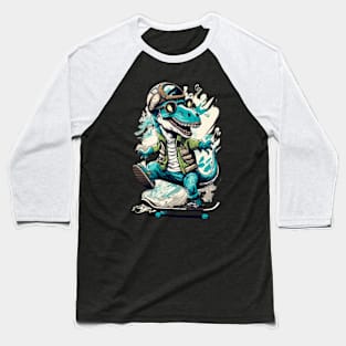 Dinosaur jumping on a skateboard T-shirt Vintage, Summer Baseball T-Shirt